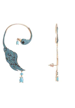 Bird Paradise Ear Climber Turquoise Rosegold Right