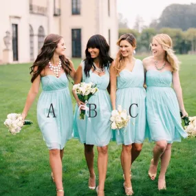 Chiffon Mismatched Simple Styles Junior Knee Length Blue Cheap Short Wedding Party Dresses, WG157