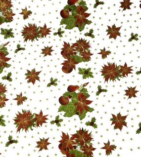 Christmas Stars Oilcloth Tablecloth on White