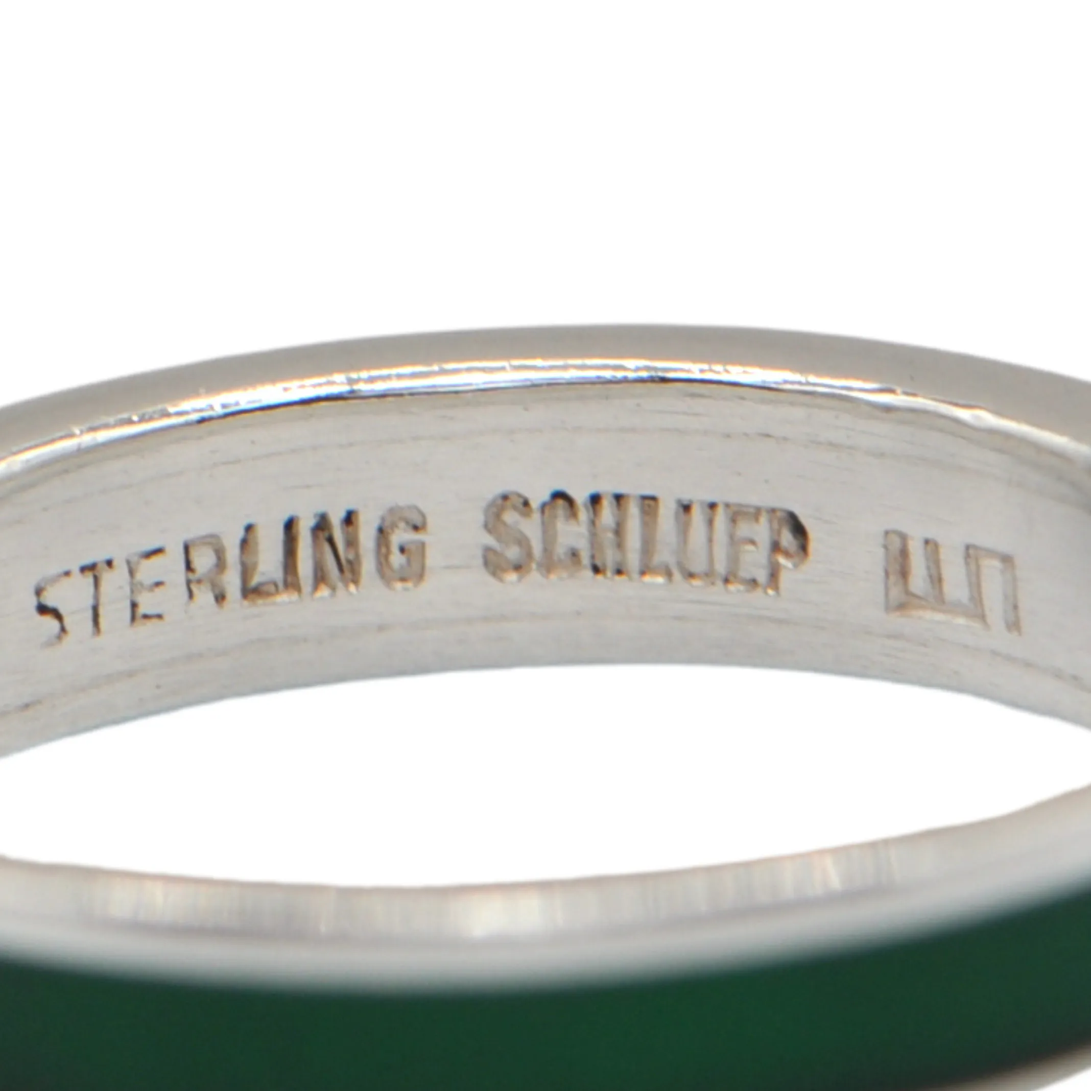 Estate Walter Schluep Green Enamel Sterling Silver Band