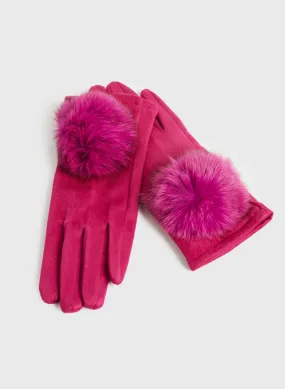 Faux Suede Pompom Gloves