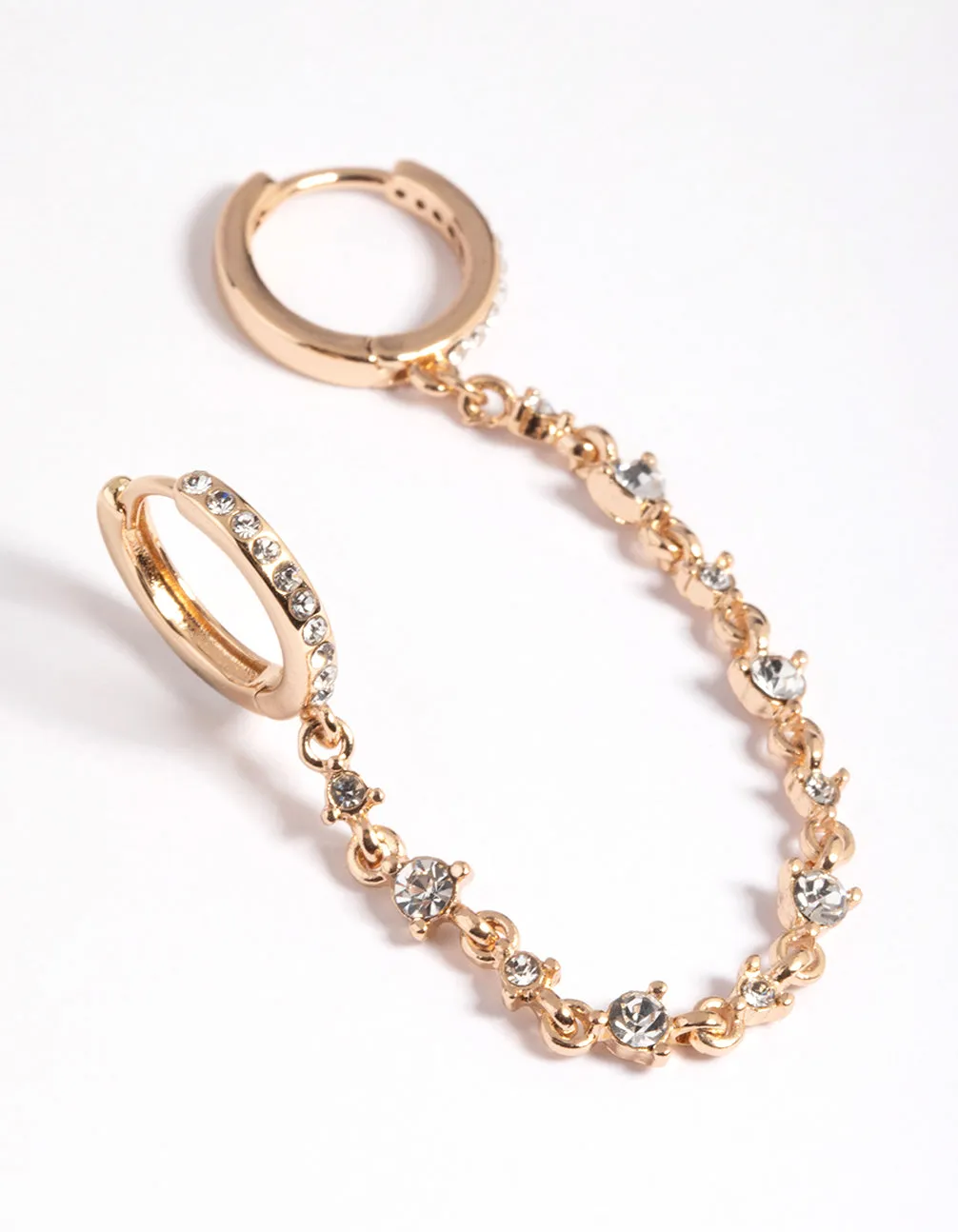 Gold Cubic Zirconia Statement Chain Huggie Hoop Earrings