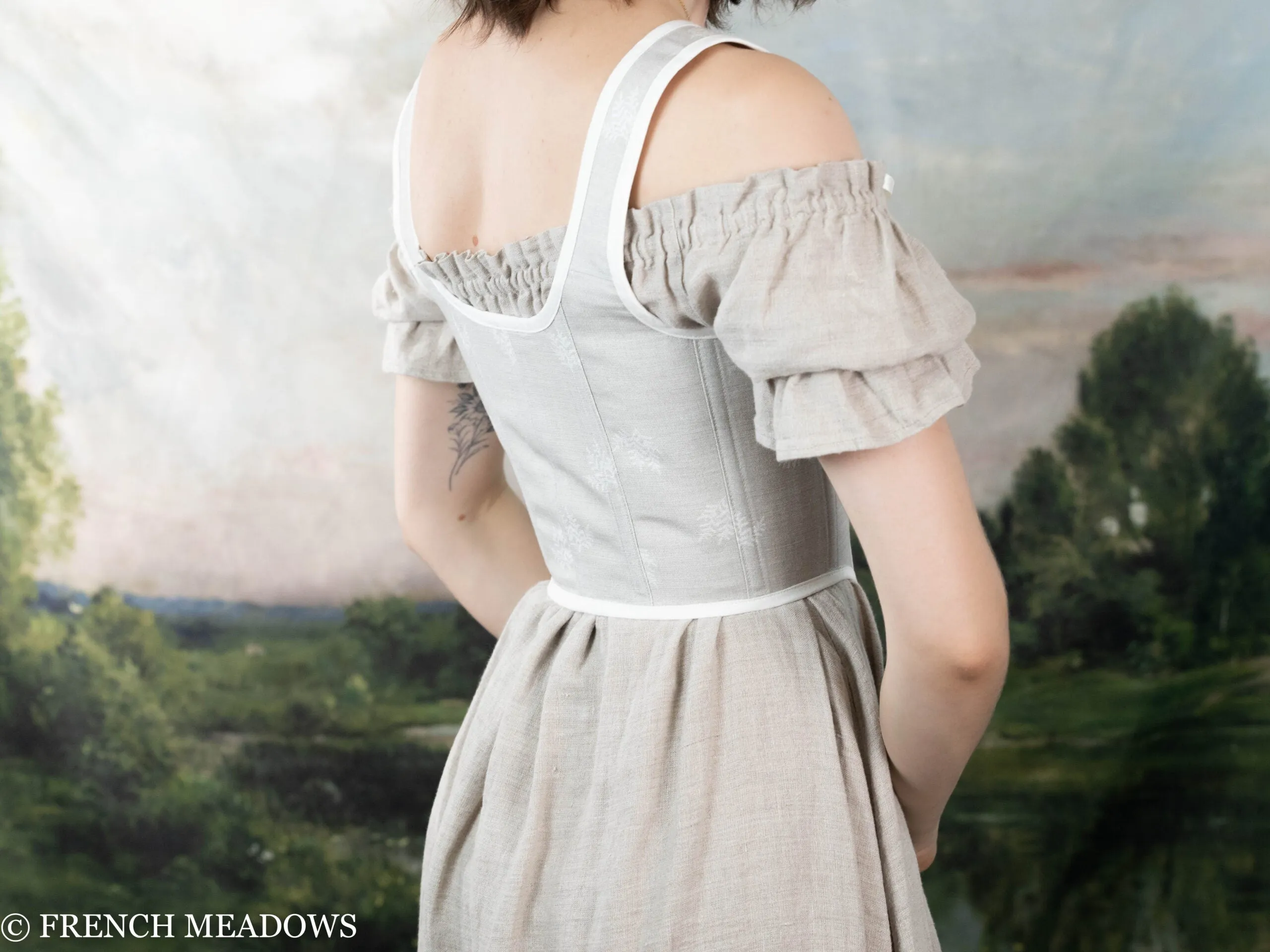 Natural Linen with Ferns Renaissance Bodice