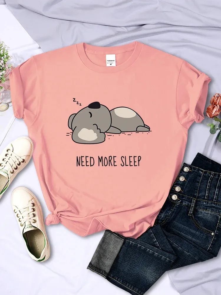 Need More Sleep Cartoons Bear Women T-Shirt Street Plus Size Top Fashion Hip Hop Casual Clothing Personality Female Short Sleeve