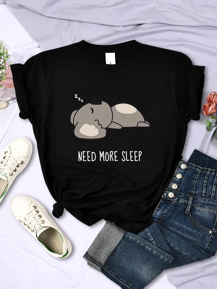 Need More Sleep Cartoons Bear Women T-Shirt Street Plus Size Top Fashion Hip Hop Casual Clothing Personality Female Short Sleeve