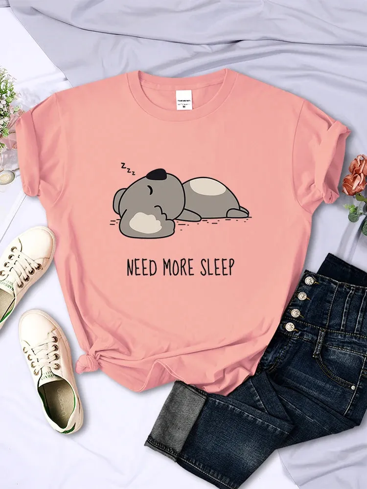 Need More Sleep Cartoons Bear Women T-Shirt Street Plus Size Top Fashion Hip Hop Casual Clothing Personality Female Short Sleeve