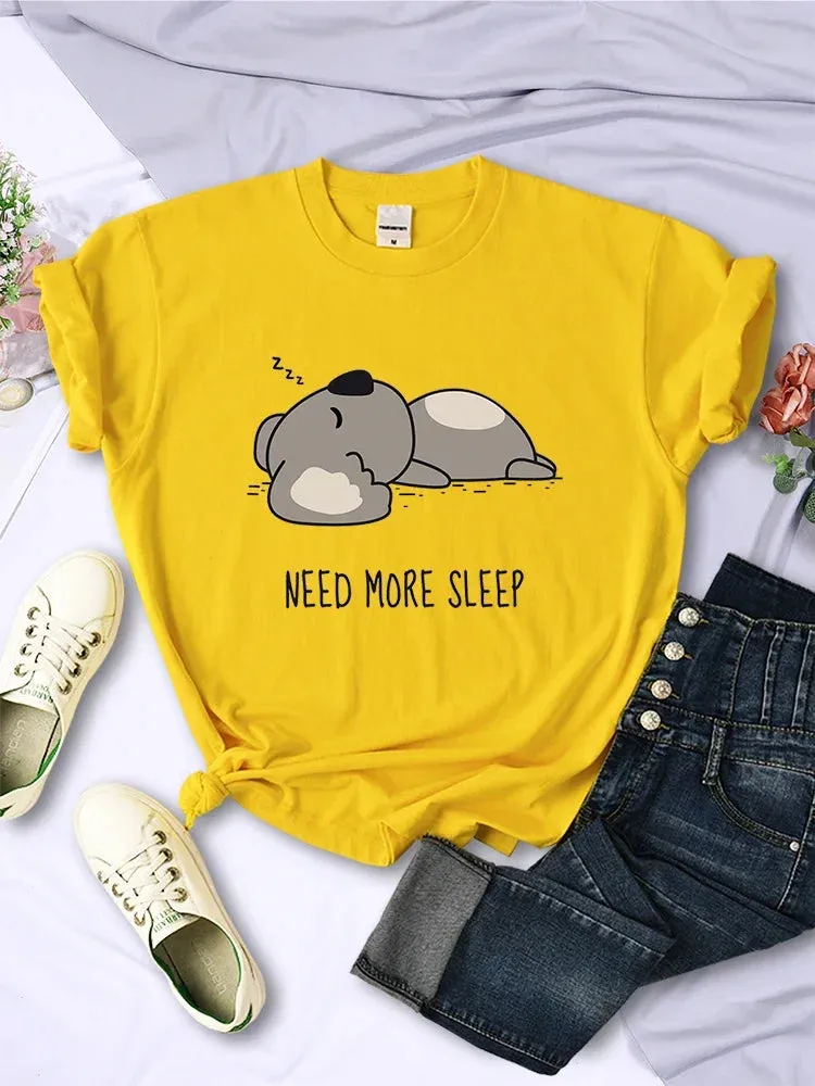 Need More Sleep Cartoons Bear Women T-Shirt Street Plus Size Top Fashion Hip Hop Casual Clothing Personality Female Short Sleeve