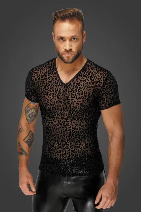 Noir Handmade Leopard Flock V-neck T-Shirt