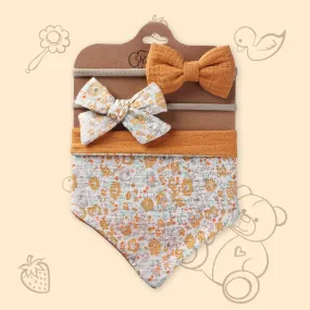 Polka Tots Floral Bow Headbands with Bib Set - Orange