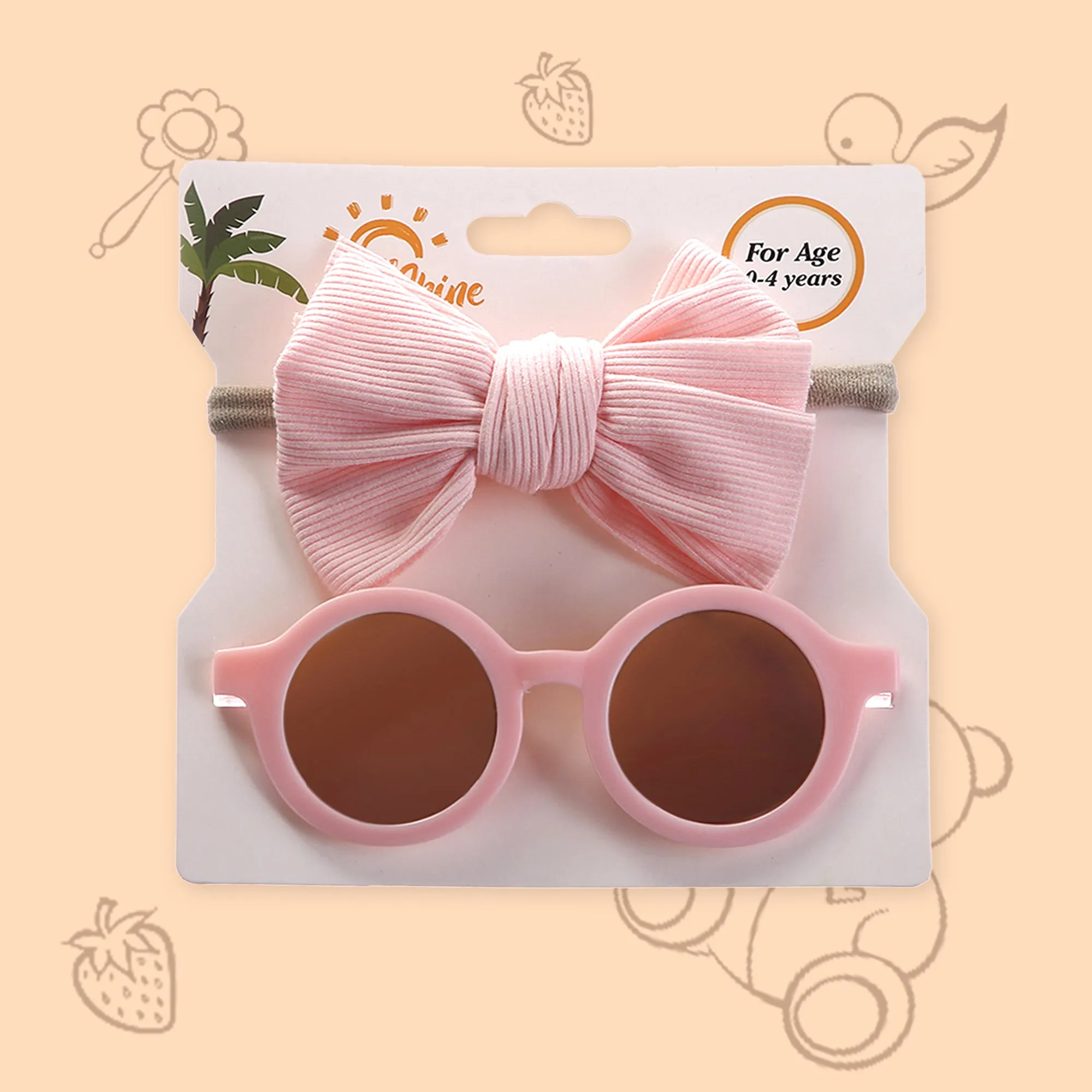 Polka Tots Free Size Bow Headband & Solid Sunglass Set - Baby Pink