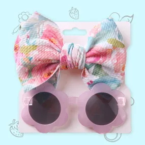 Polka Tots Free Size Floral Bow Headband & Sunglass Set - Multicolor