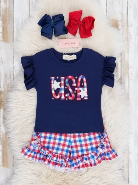 Red & Blue Gingham USA Ruffle Outfit