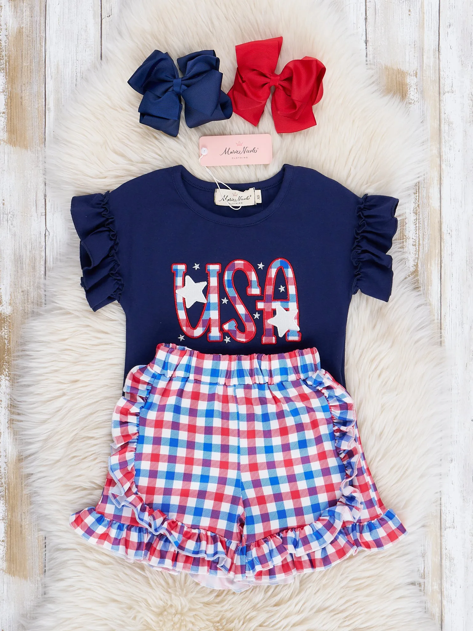 Red & Blue Gingham USA Ruffle Outfit