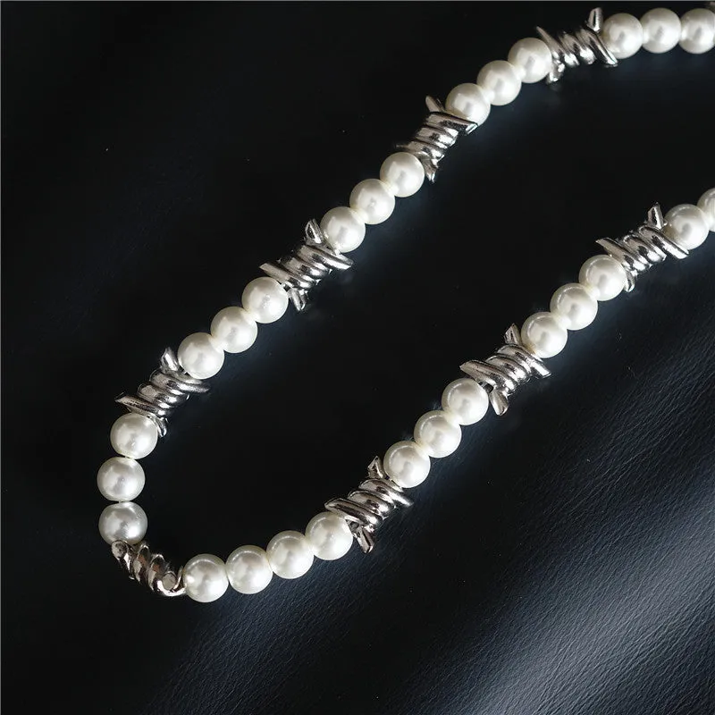 Vintage Men/Women's Hip Hop Thorn Pearl Necklace Fashion Accessories Clavicle Chain