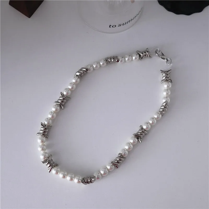 Vintage Men/Women's Hip Hop Thorn Pearl Necklace Fashion Accessories Clavicle Chain