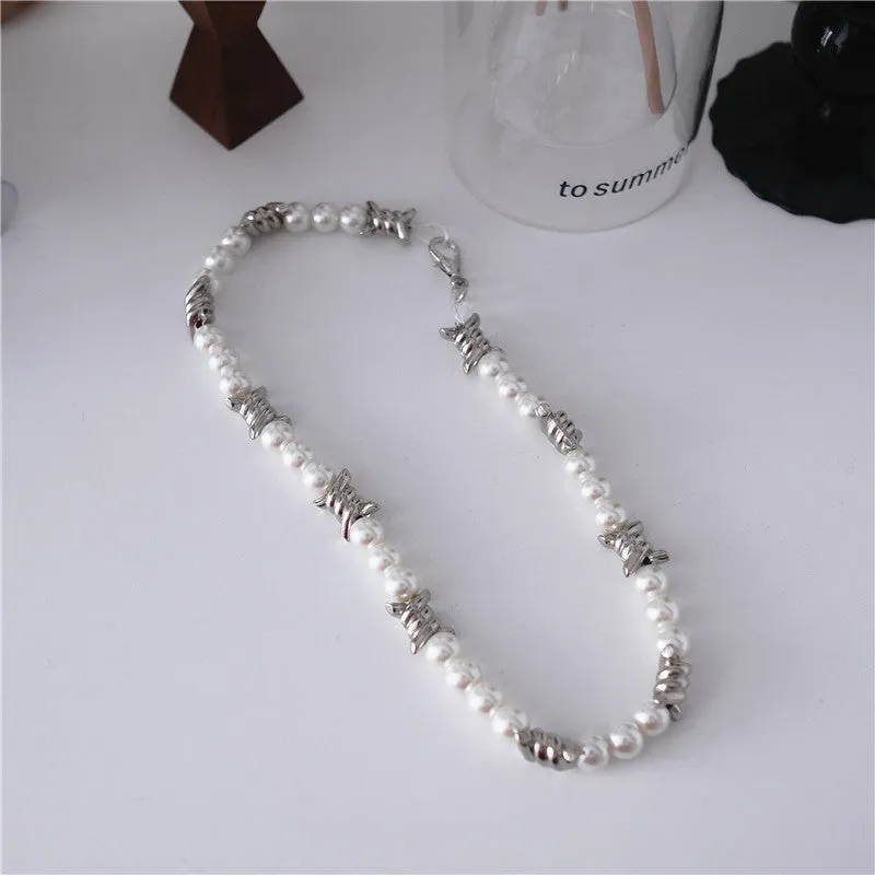 Vintage Men/Women's Hip Hop Thorn Pearl Necklace Fashion Accessories Clavicle Chain