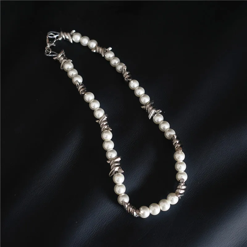 Vintage Men/Women's Hip Hop Thorn Pearl Necklace Fashion Accessories Clavicle Chain