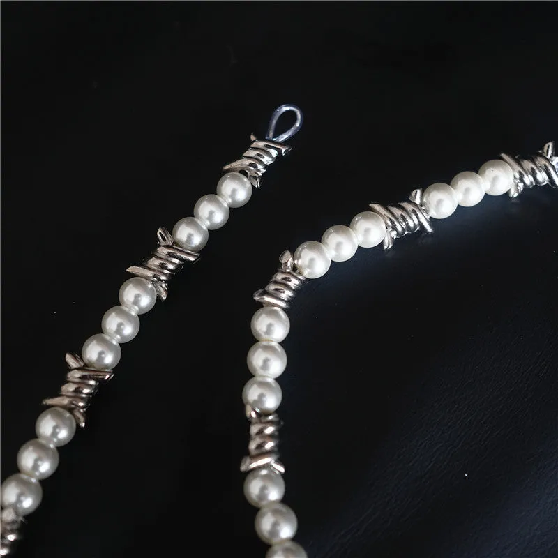 Vintage Men/Women's Hip Hop Thorn Pearl Necklace Fashion Accessories Clavicle Chain