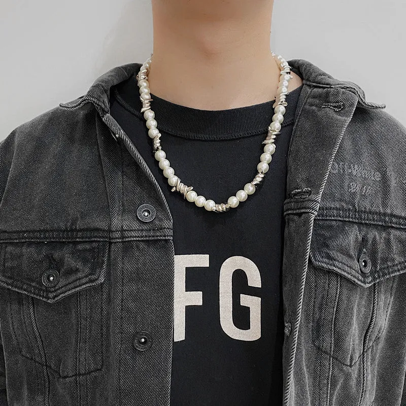 Vintage Men/Women's Hip Hop Thorn Pearl Necklace Fashion Accessories Clavicle Chain