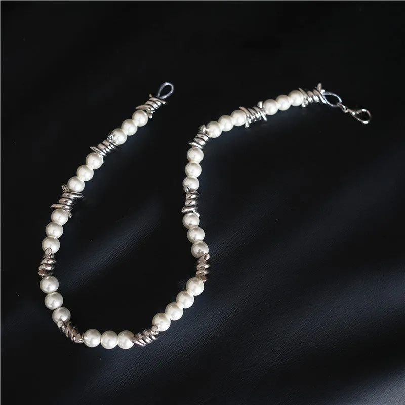 Vintage Men/Women's Hip Hop Thorn Pearl Necklace Fashion Accessories Clavicle Chain