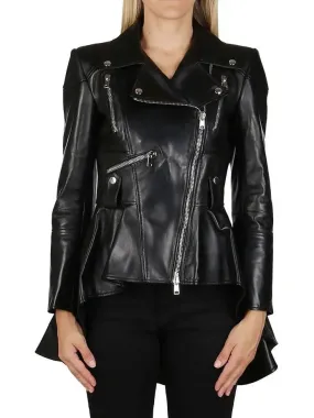 Women’s Asymmetric Peplum Leather Biker Jacket