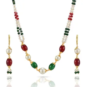 Yellow Chimes Ganthan Multicolour Pearl Gold Plated Traditional Necklace Set with Earrings Jewellery Set for Women and Girls